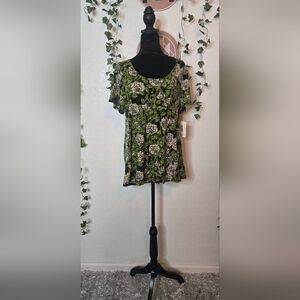 Floral Strapless Top in Black and Green